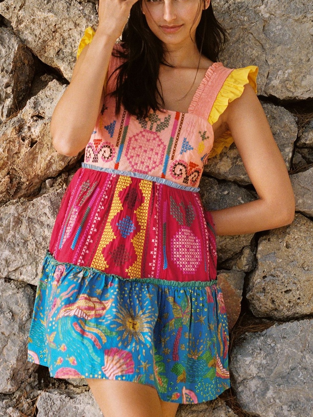 FARM Rio Colorblocked Mini Dress